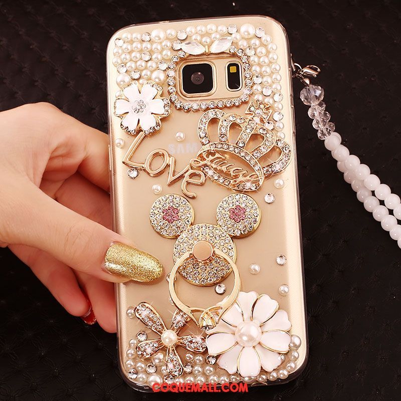 Étui Samsung Galaxy S7 Support Paon Rouge, Coque Samsung Galaxy S7 Petit Strass