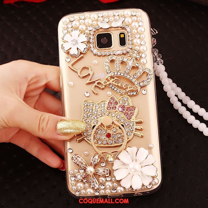 Étui Samsung Galaxy S7 Support Paon Rouge, Coque Samsung Galaxy S7 Petit Strass