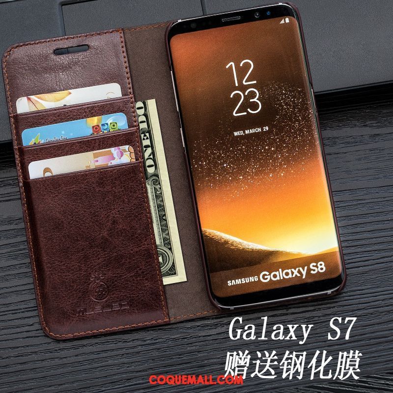 Étui Samsung Galaxy S7 Étoile Téléphone Portable Étui En Cuir, Coque Samsung Galaxy S7 Noir