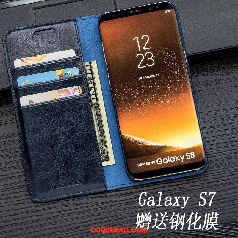 Étui Samsung Galaxy S7 Étoile Téléphone Portable Étui En Cuir, Coque Samsung Galaxy S7 Noir