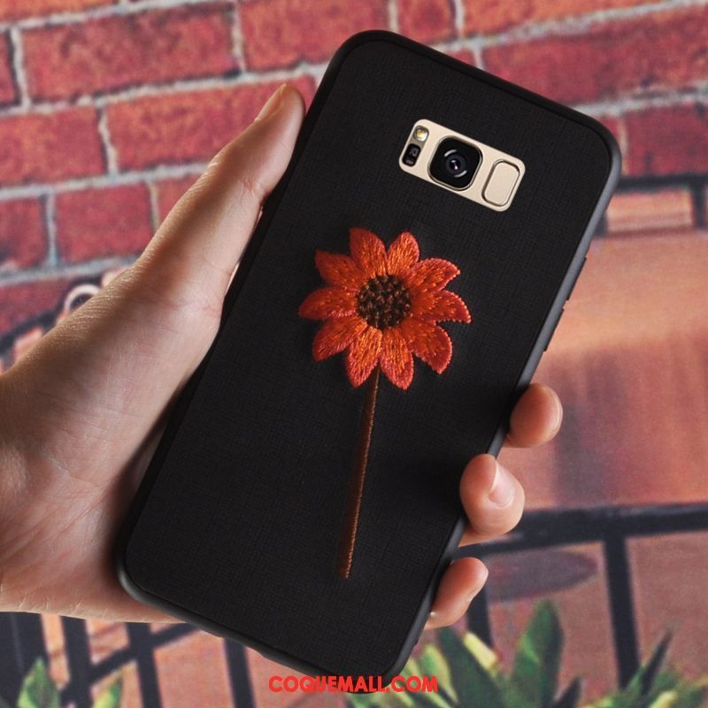 Étui Samsung Galaxy S8 Flanelle Vintage Tout Compris, Coque Samsung Galaxy S8 Fleur Broderie