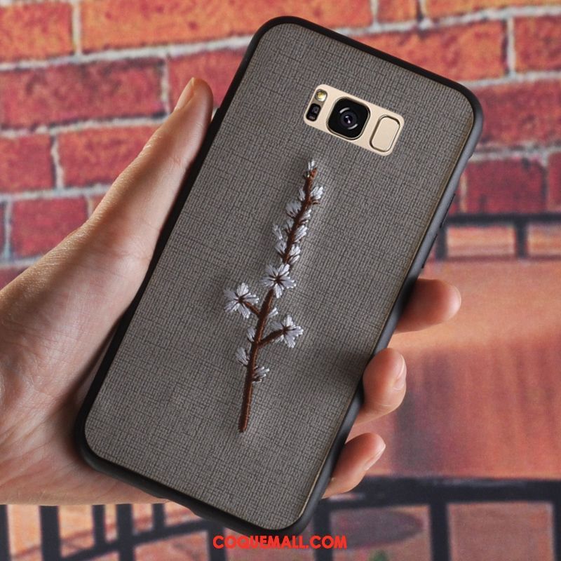 Étui Samsung Galaxy S8 Flanelle Vintage Tout Compris, Coque Samsung Galaxy S8 Fleur Broderie