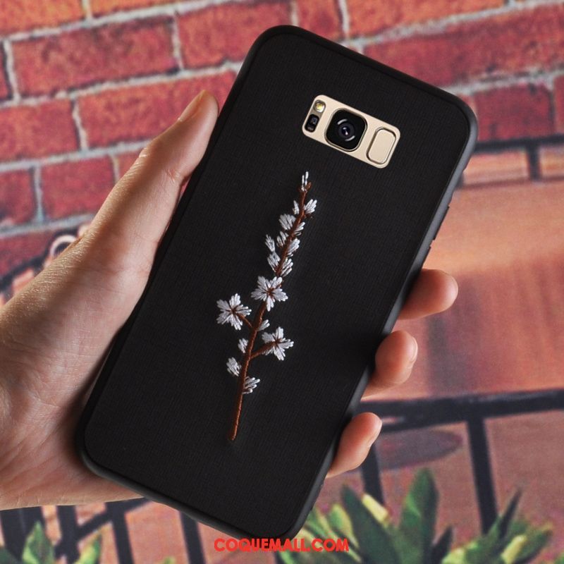 Étui Samsung Galaxy S8 Flanelle Vintage Tout Compris, Coque Samsung Galaxy S8 Fleur Broderie