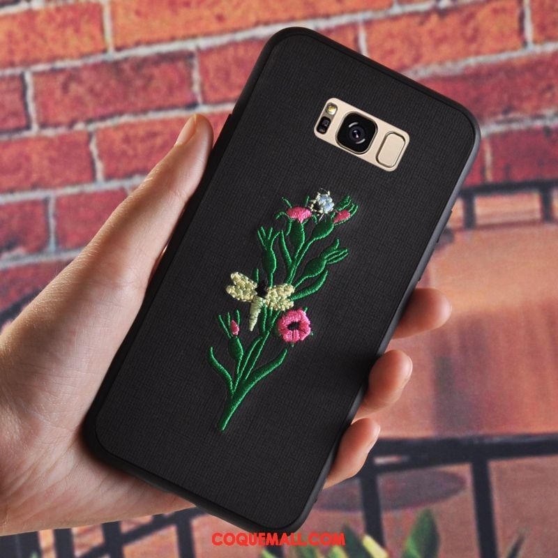 Étui Samsung Galaxy S8 Flanelle Vintage Tout Compris, Coque Samsung Galaxy S8 Fleur Broderie