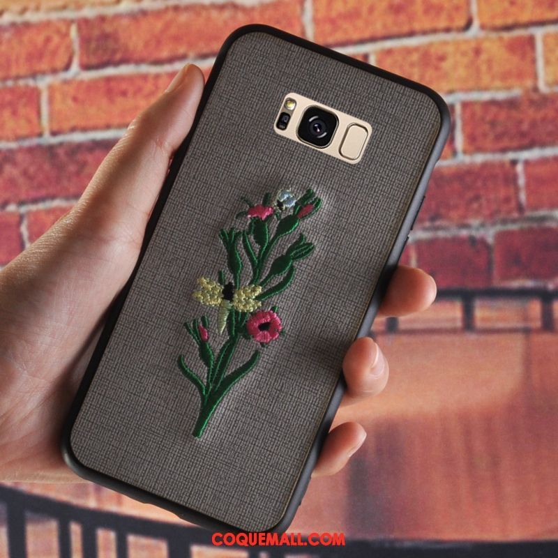 Étui Samsung Galaxy S8 Flanelle Vintage Tout Compris, Coque Samsung Galaxy S8 Fleur Broderie