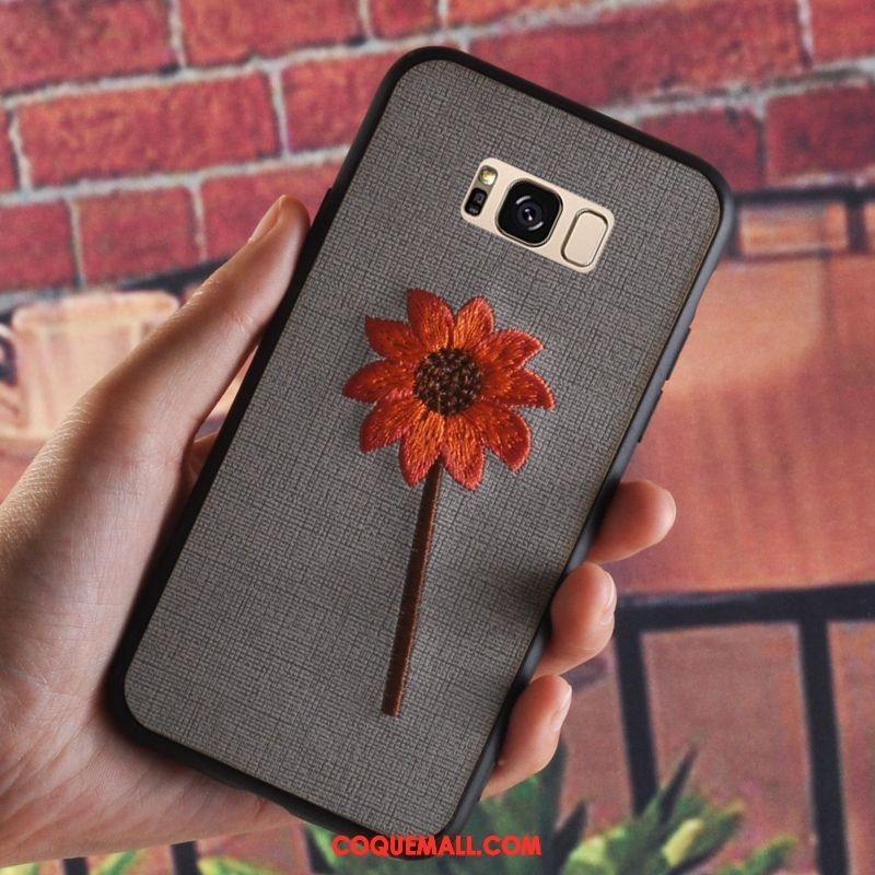 Étui Samsung Galaxy S8 Flanelle Vintage Tout Compris, Coque Samsung Galaxy S8 Fleur Broderie