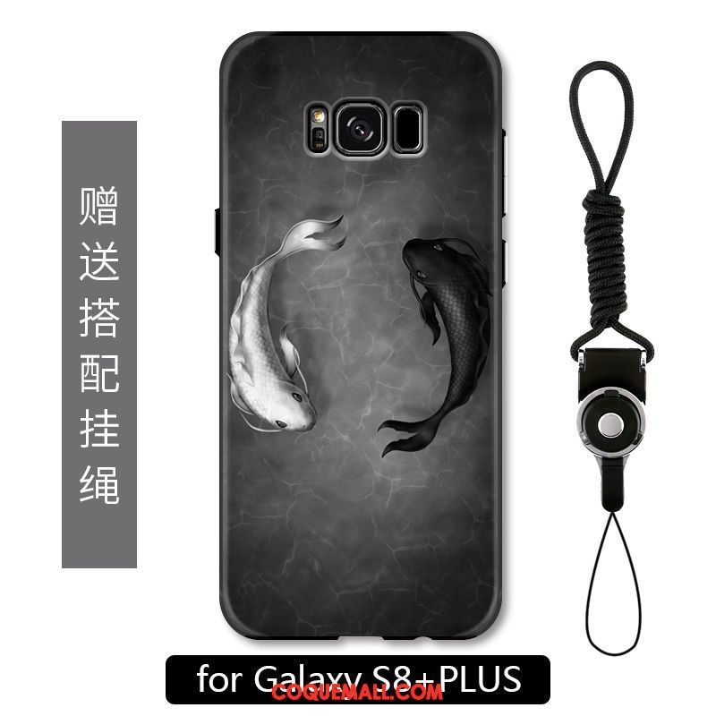 Étui Samsung Galaxy S8+ Gaufrage Protection Noir, Coque Samsung Galaxy S8+ Blanc Style Chinois