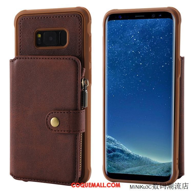 Étui Samsung Galaxy S8 Simple Portefeuille Téléphone Portable, Coque Samsung Galaxy S8 Étoile Carte Braun