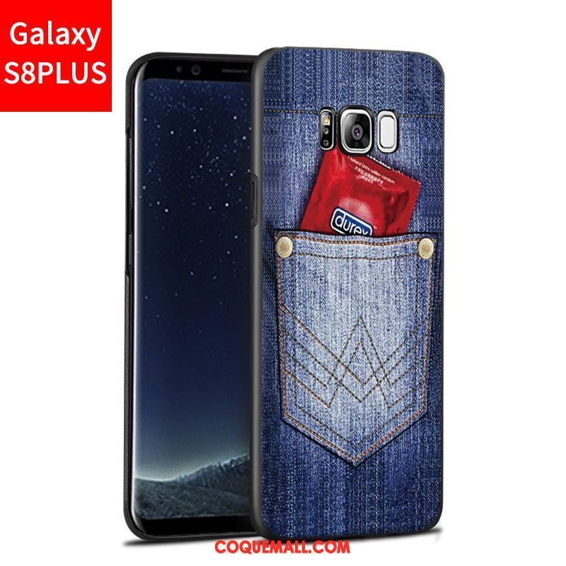 Étui Samsung Galaxy S8+ Téléphone Portable Délavé En Daim Bleu, Coque Samsung Galaxy S8+ Gaufrage Étoile