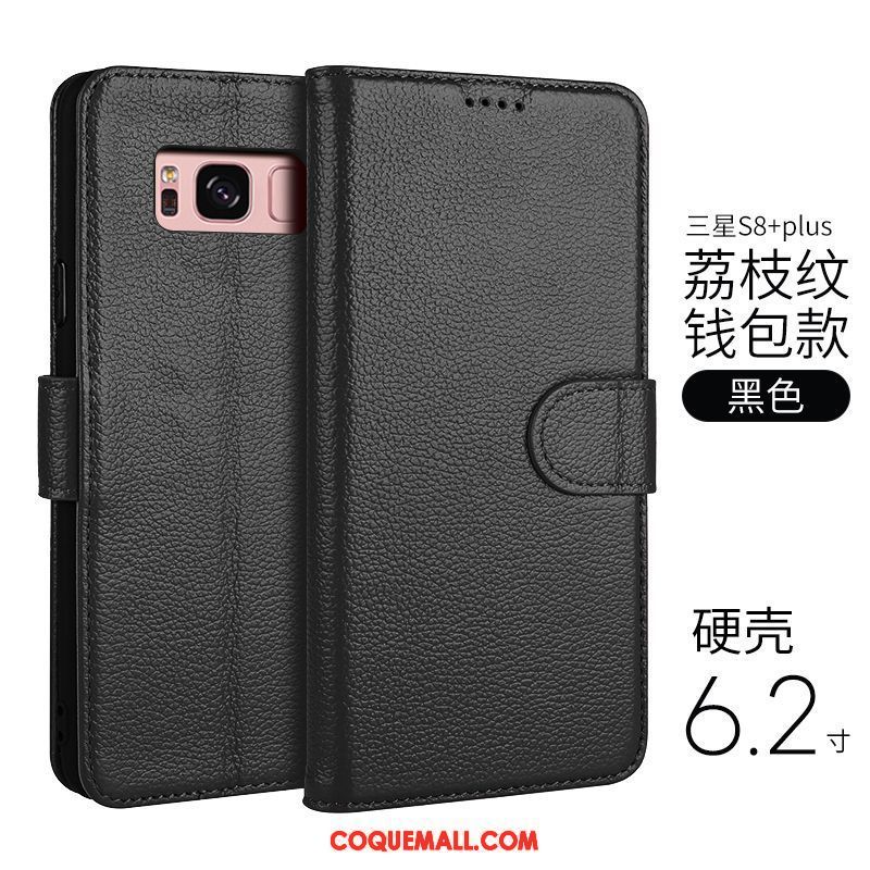 Étui Samsung Galaxy S8+ Étui En Cuir Étoile Modèle Fleurie, Coque Samsung Galaxy S8+ Litchi Noir