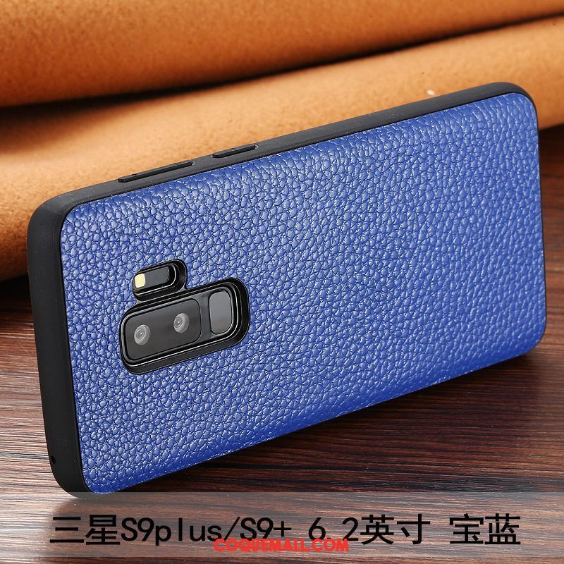 Étui Samsung Galaxy S9+ Bleu Créatif Tout Compris, Coque Samsung Galaxy S9+ Silicone Cuir Véritable