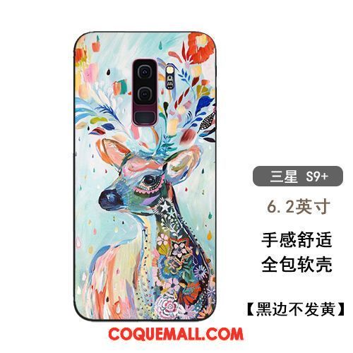 Étui Samsung Galaxy S9+ Cerf Ornements Suspendus Jaune, Coque Samsung Galaxy S9+ Silicone Prune