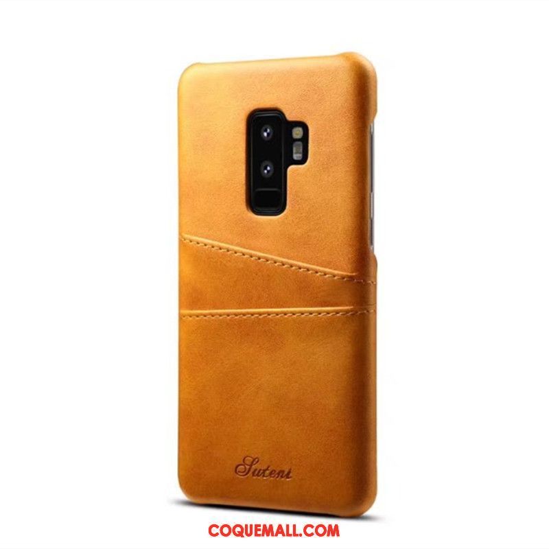 Étui Samsung Galaxy S9+ Incassable Téléphone Portable Cuir Véritable, Coque Samsung Galaxy S9+ Jaune Étui En Cuir