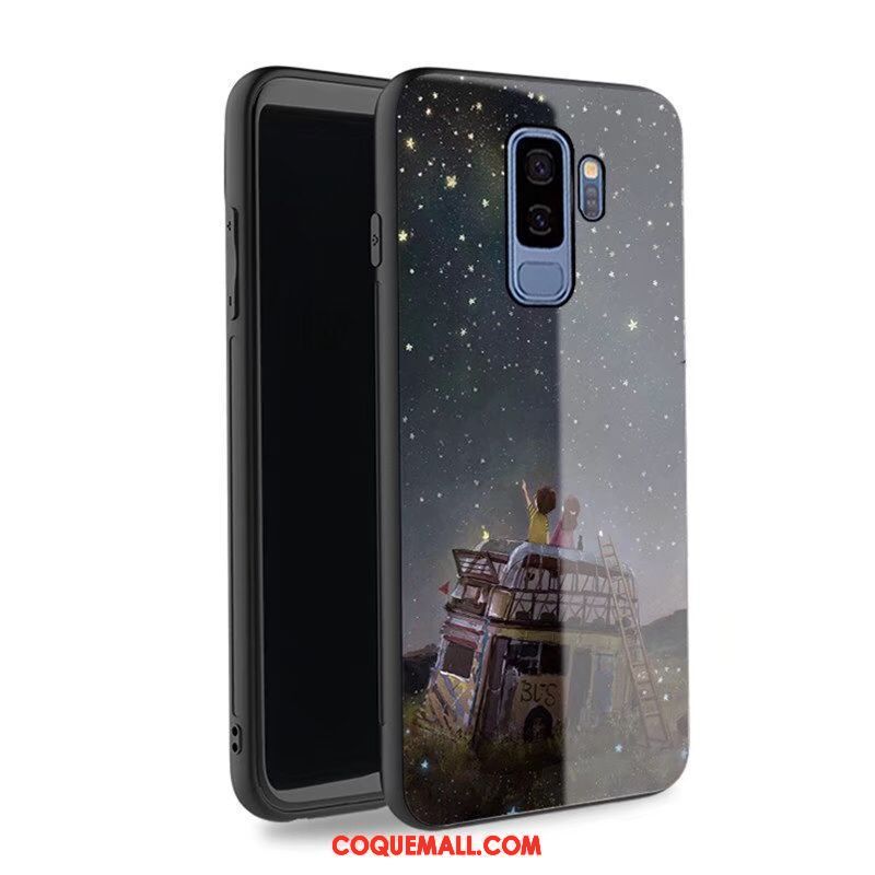 Étui Samsung Galaxy S9+ Incassable Téléphone Portable Verre, Coque Samsung Galaxy S9+ Bleu Couvercle Arrière