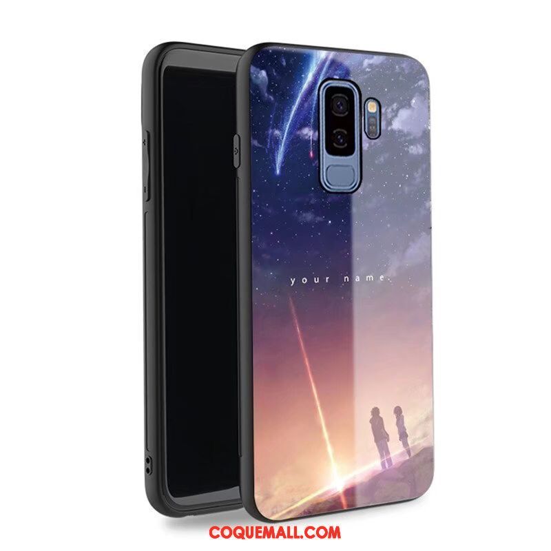 Étui Samsung Galaxy S9+ Incassable Téléphone Portable Verre, Coque Samsung Galaxy S9+ Bleu Couvercle Arrière