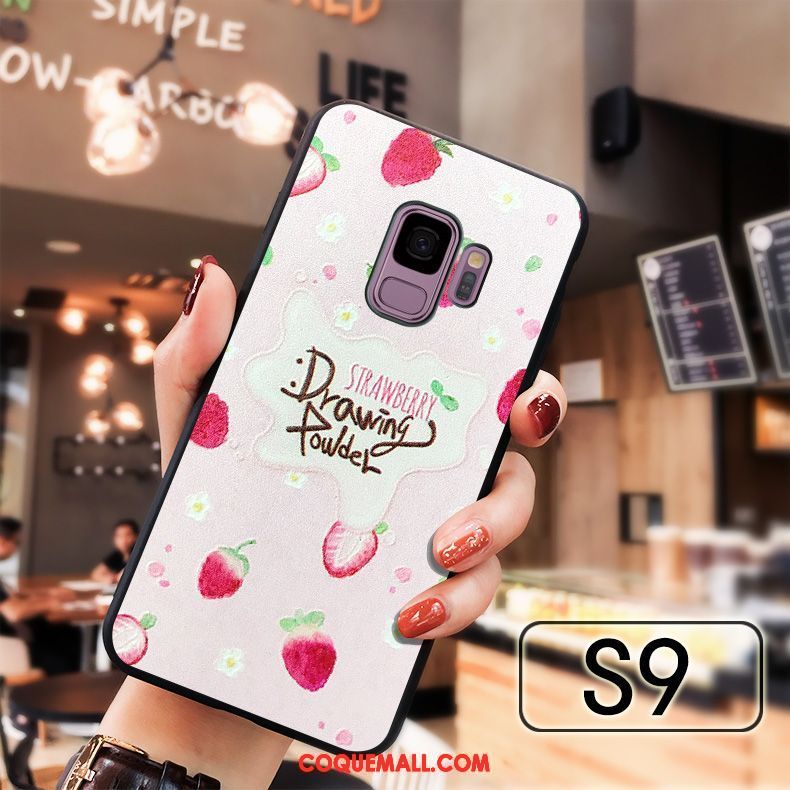 Étui Samsung Galaxy S9 Rose Étoile Téléphone Portable, Coque Samsung Galaxy S9 Gaufrage Fluide Doux