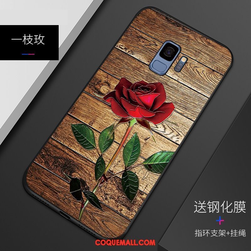 Étui Samsung Galaxy S9 Tout Compris Fluide Doux Gaufrage, Coque Samsung Galaxy S9 Protection Délavé En Daim