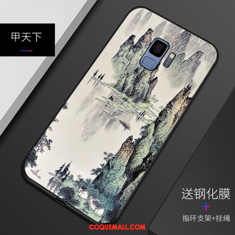 Étui Samsung Galaxy S9 Tout Compris Fluide Doux Gaufrage, Coque Samsung Galaxy S9 Protection Délavé En Daim