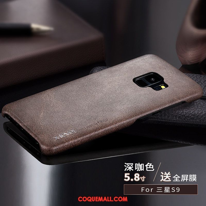 Étui Samsung Galaxy S9 Très Mince Cuir Étui En Cuir, Coque Samsung Galaxy S9 Incassable Gris