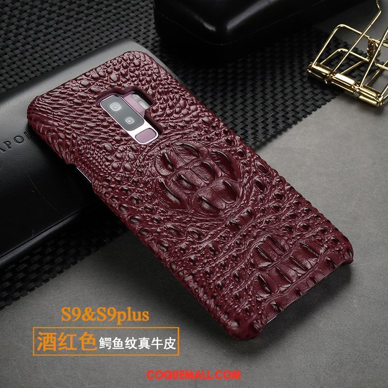 Étui Samsung Galaxy S9+ Téléphone Portable Étoile Incassable, Coque Samsung Galaxy S9+ Protection Crocodile Modèle Braun