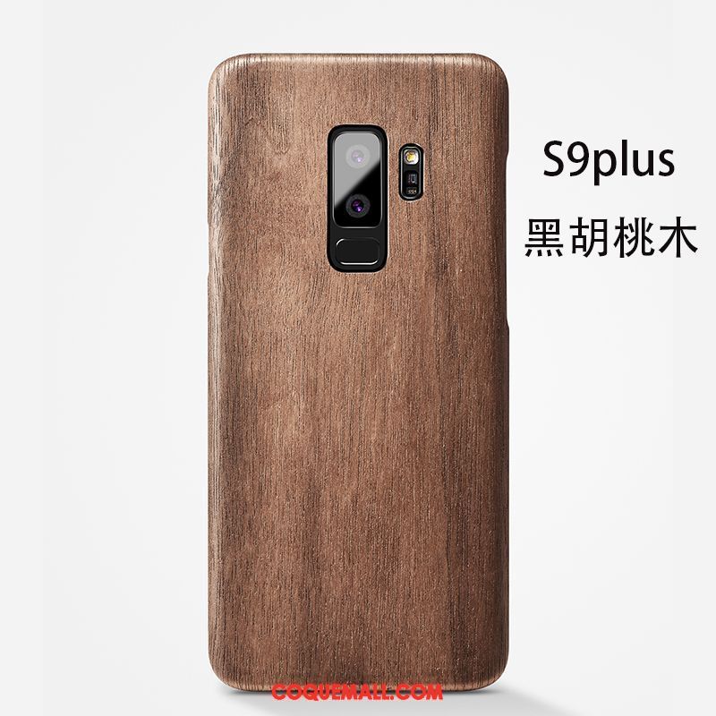 Étui Samsung Galaxy S9+ Étoile En Bois Couvercle Arrière, Coque Samsung Galaxy S9+ Délavé En Daim Protection Braun