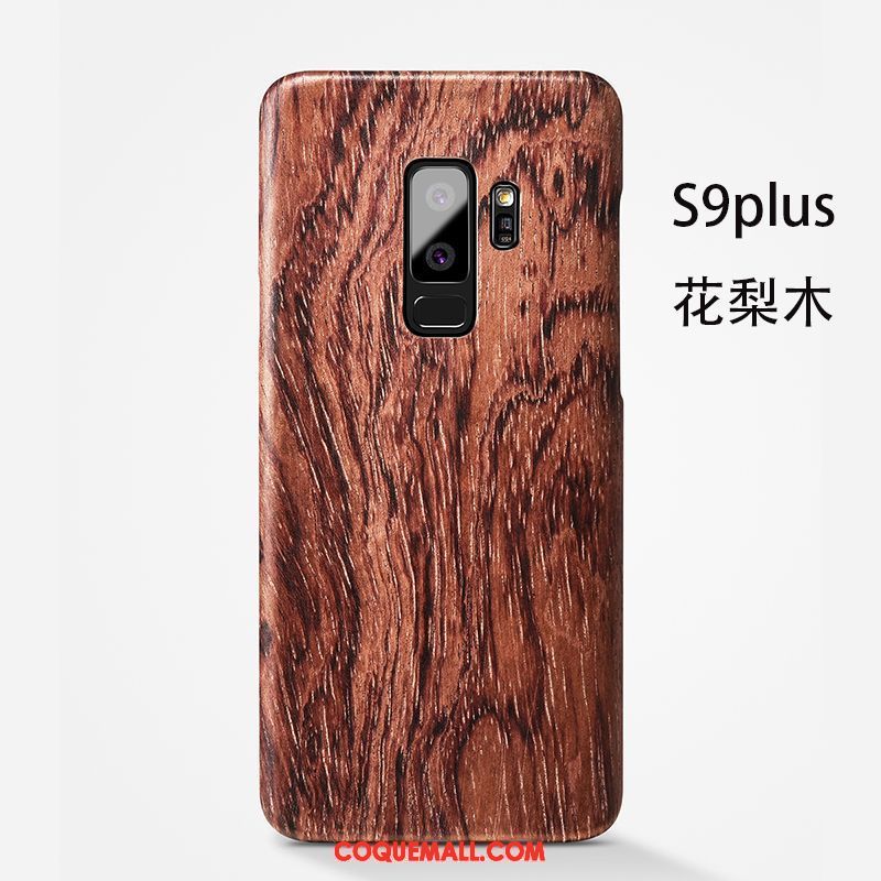 Étui Samsung Galaxy S9+ Étoile En Bois Couvercle Arrière, Coque Samsung Galaxy S9+ Délavé En Daim Protection Braun