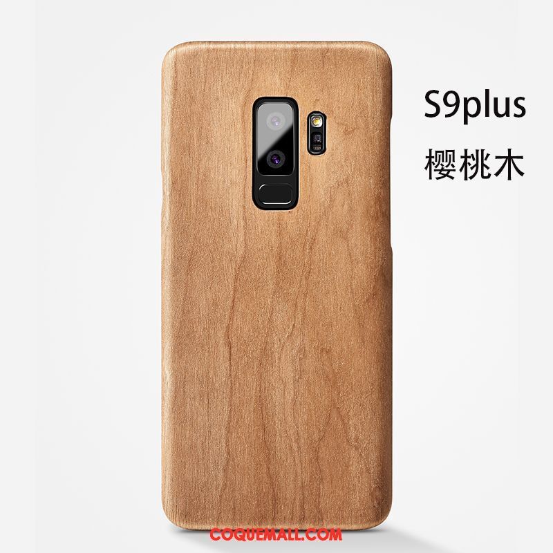 Étui Samsung Galaxy S9+ Étoile En Bois Couvercle Arrière, Coque Samsung Galaxy S9+ Délavé En Daim Protection Braun