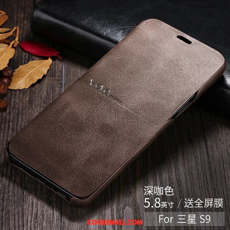 Étui Samsung Galaxy S9 Étui En Cuir Incassable Téléphone Portable, Coque Samsung Galaxy S9 Cuir Véritable Étoile