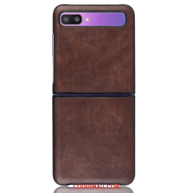 Étui Samsung Z Flip Bovins Modèle Fleurie Luxe, Coque Samsung Z Flip Gris En Cuir