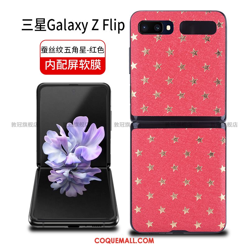 Étui Samsung Z Flip Noir Tempérer Étoile, Coque Samsung Z Flip Plier Cuir