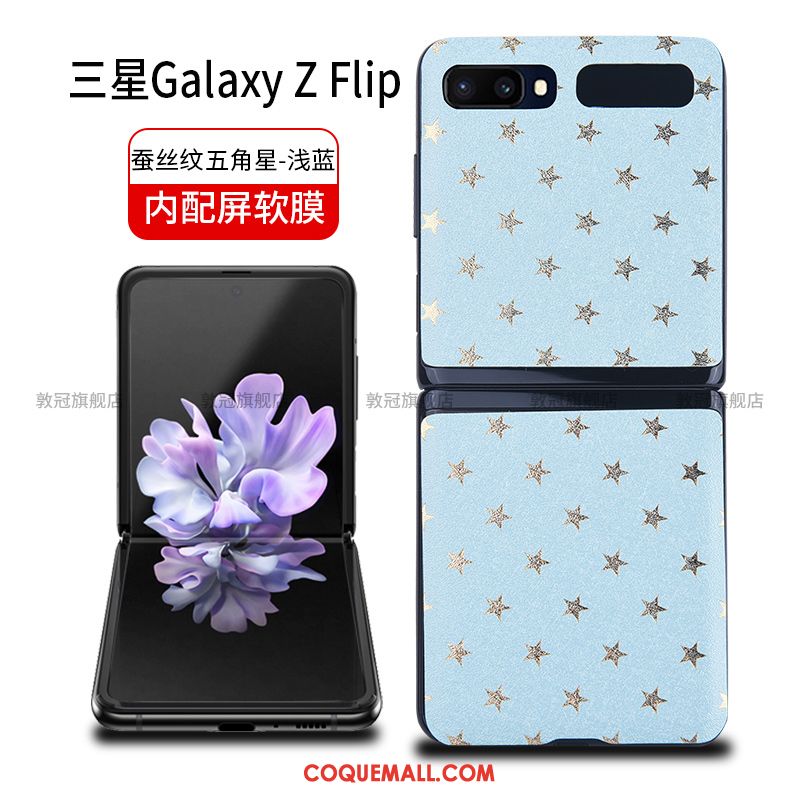 Étui Samsung Z Flip Noir Tempérer Étoile, Coque Samsung Z Flip Plier Cuir