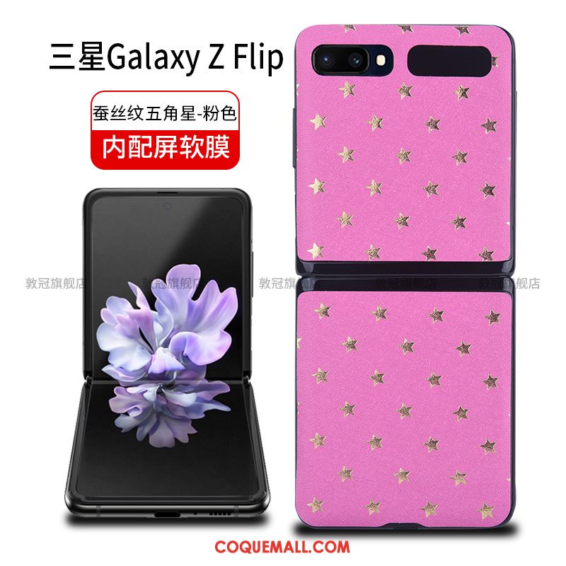 Étui Samsung Z Flip Noir Tempérer Étoile, Coque Samsung Z Flip Plier Cuir