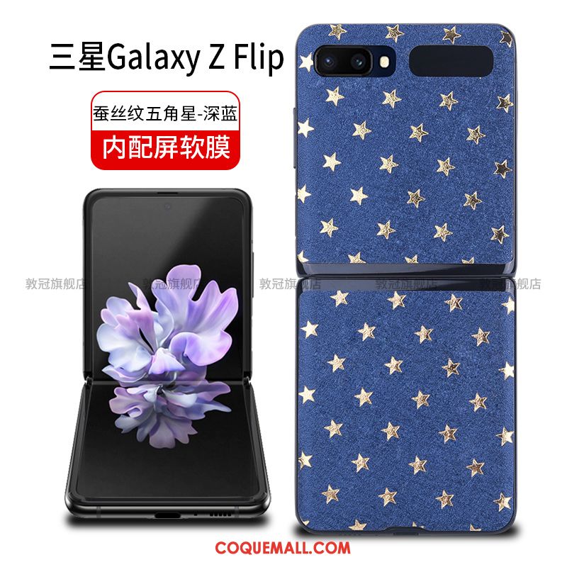 Étui Samsung Z Flip Noir Tempérer Étoile, Coque Samsung Z Flip Plier Cuir