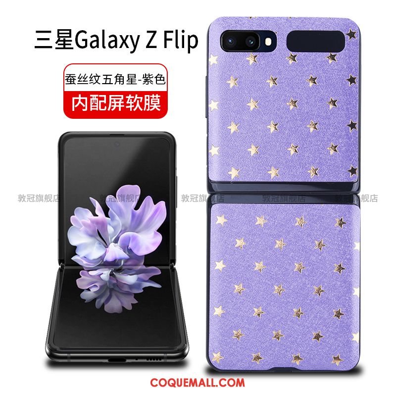 Étui Samsung Z Flip Noir Tempérer Étoile, Coque Samsung Z Flip Plier Cuir