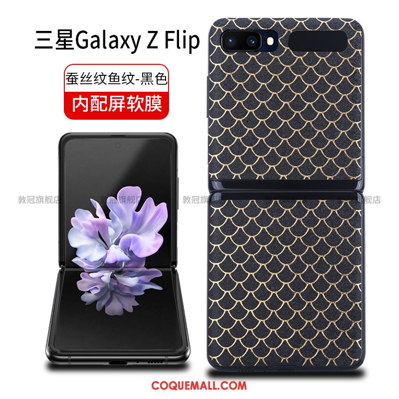 Étui Samsung Z Flip Noir Tempérer Étoile, Coque Samsung Z Flip Plier Cuir