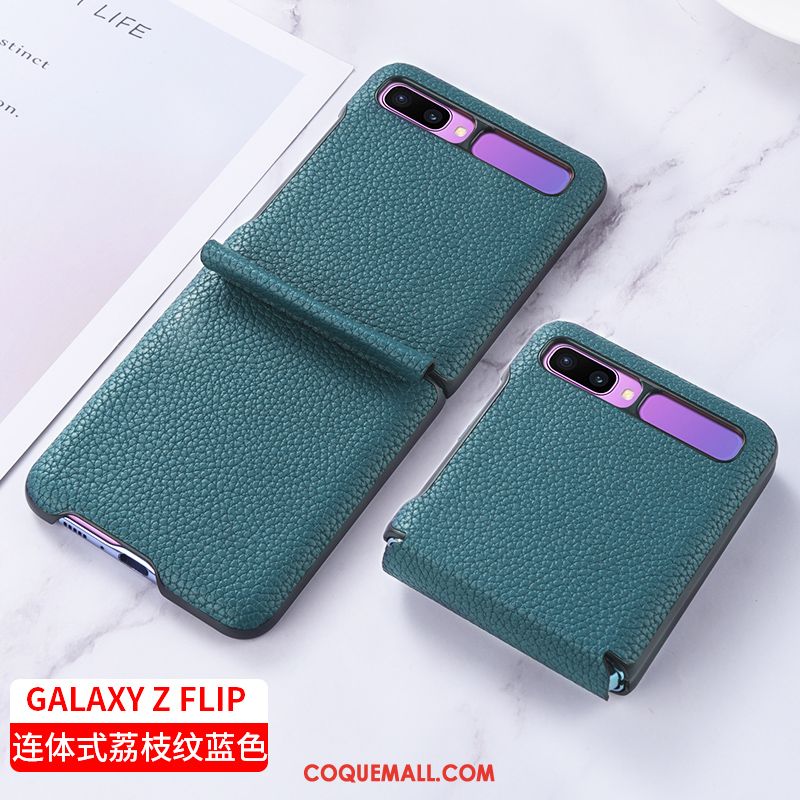 Étui Samsung Z Flip Plier Vert Luxe, Coque Samsung Z Flip En Cuir Protection