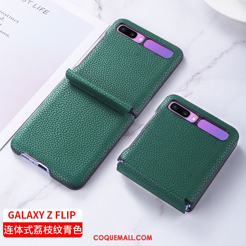 Étui Samsung Z Flip Plier Vert Luxe, Coque Samsung Z Flip En Cuir Protection