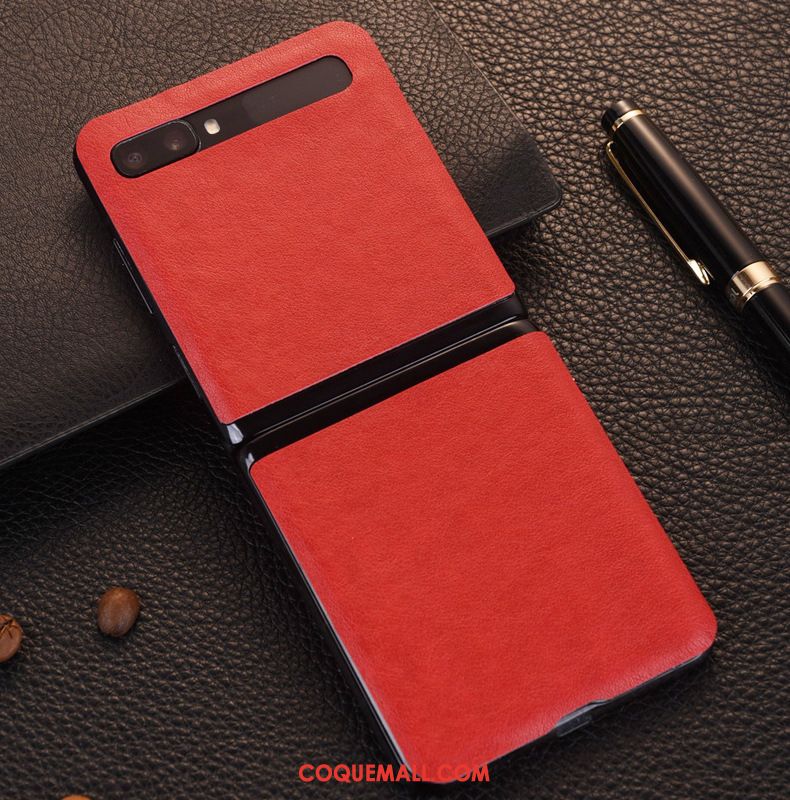 Étui Samsung Z Flip Étoile Rouge Cuir, Coque Samsung Z Flip Cuir Véritable Chanceux