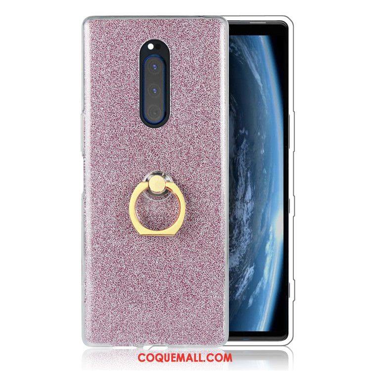 Étui Sony Xperia 1 Bleu Anneau Protection, Coque Sony Xperia 1 Rose Téléphone Portable