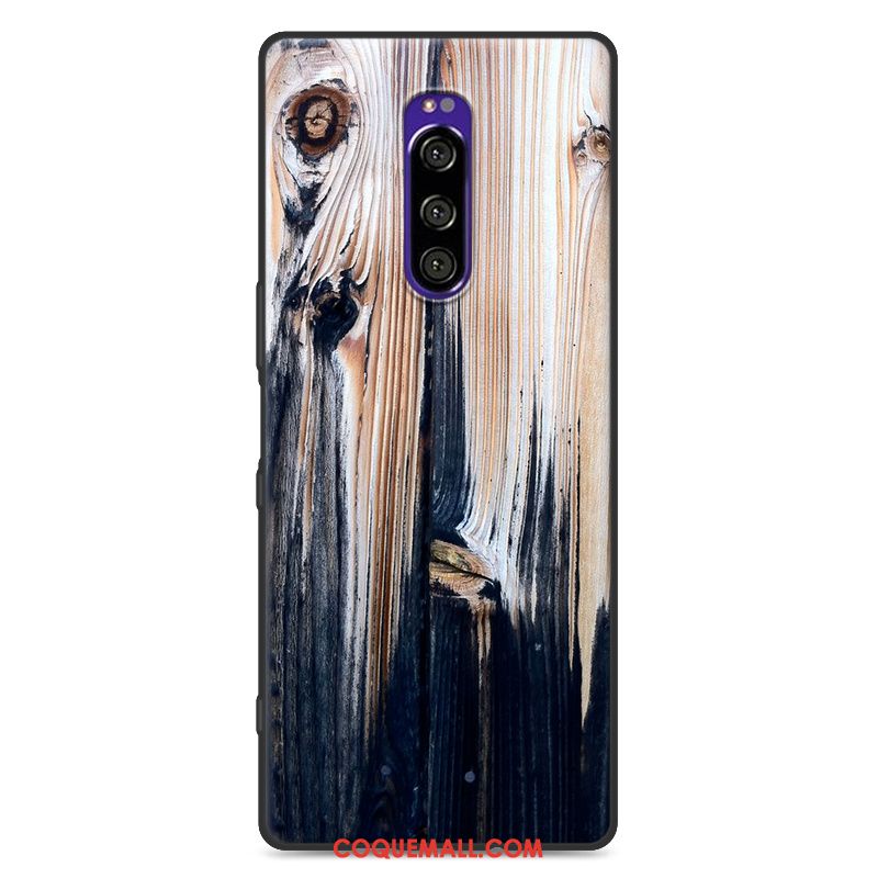 Étui Sony Xperia 1 Fluide Doux Grain De Bois Incassable, Coque Sony Xperia 1 Simple Marque De Tendance Braun