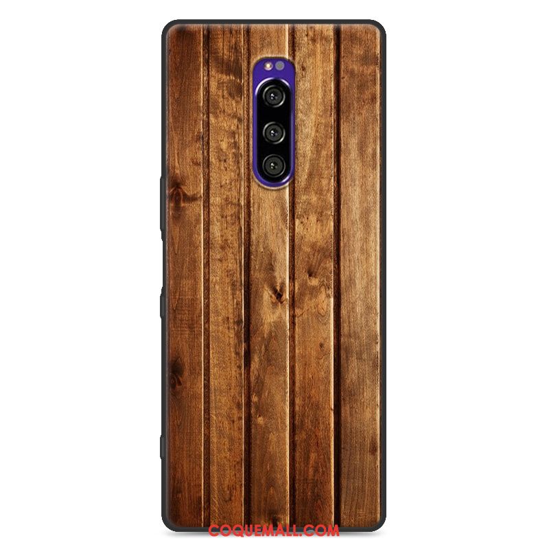 Étui Sony Xperia 1 Fluide Doux Grain De Bois Incassable, Coque Sony Xperia 1 Simple Marque De Tendance Braun