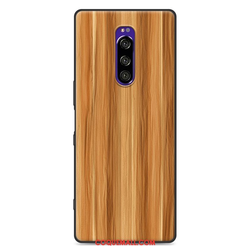 Étui Sony Xperia 1 Fluide Doux Grain De Bois Incassable, Coque Sony Xperia 1 Simple Marque De Tendance Braun