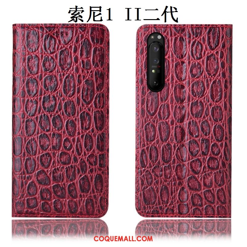 Étui Sony Xperia 1 Ii Noir Cuir Véritable Modèle Fleurie, Coque Sony Xperia 1 Ii Incassable Téléphone Portable