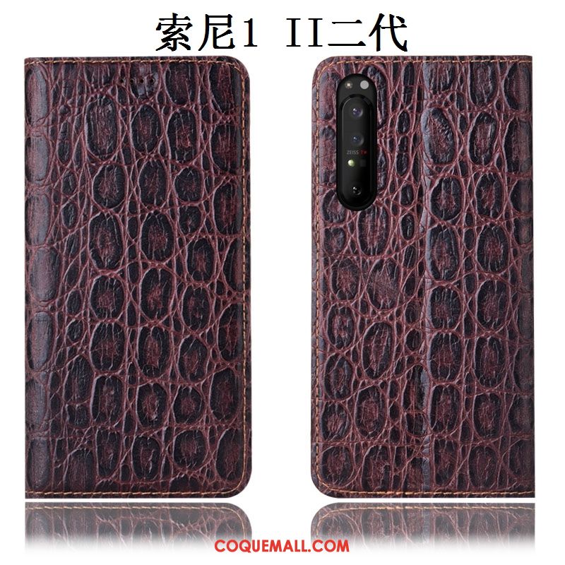 Étui Sony Xperia 1 Ii Noir Cuir Véritable Modèle Fleurie, Coque Sony Xperia 1 Ii Incassable Téléphone Portable