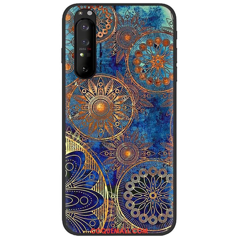 Étui Sony Xperia 1 Ii Tissu Tendance Délavé En Daim, Coque Sony Xperia 1 Ii Bleu Noir