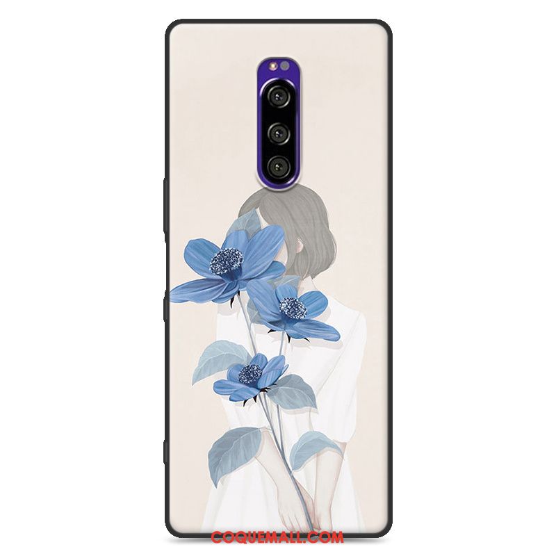 Étui Sony Xperia 1 Peinture Bleu Tout Compris, Coque Sony Xperia 1 Téléphone Portable Incassable