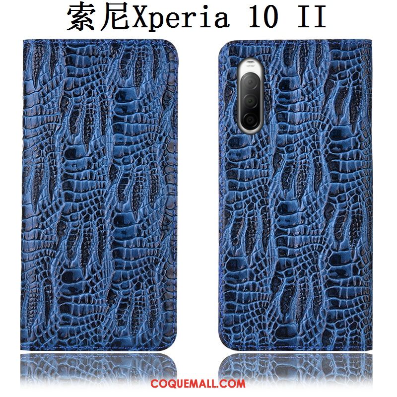 Étui Sony Xperia 10 Ii Cuir Véritable Crocodile Noir, Coque Sony Xperia 10 Ii Protection Incassable