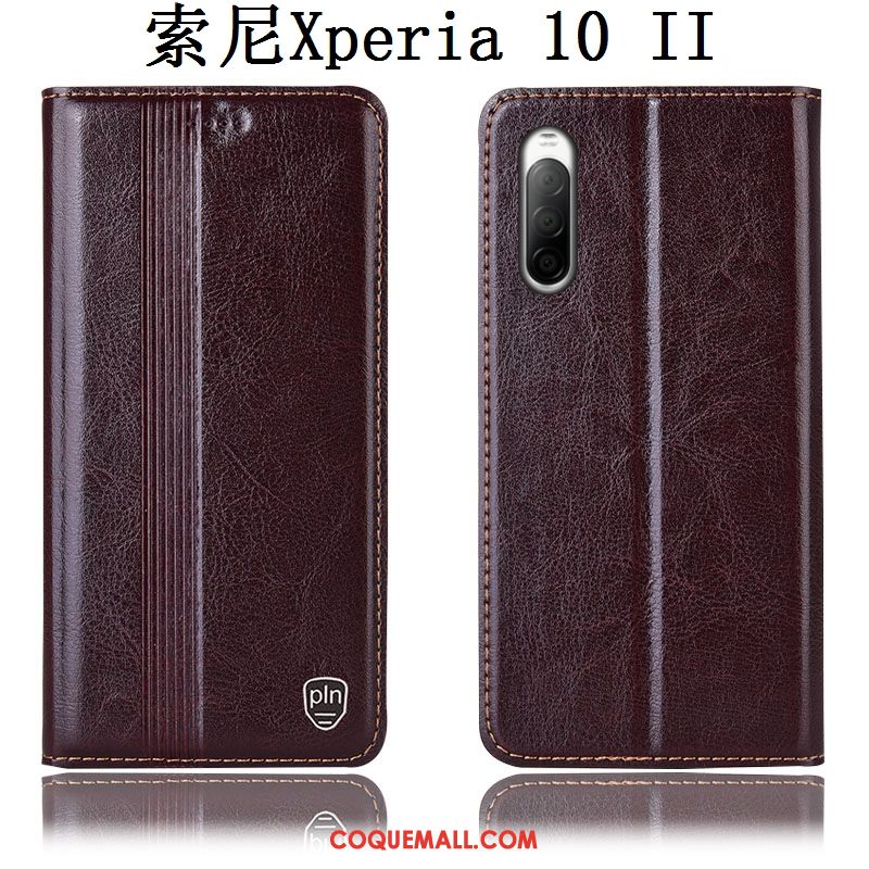 Étui Sony Xperia 10 Ii Noir Tout Compris Cuir Véritable, Coque Sony Xperia 10 Ii Téléphone Portable Incassable