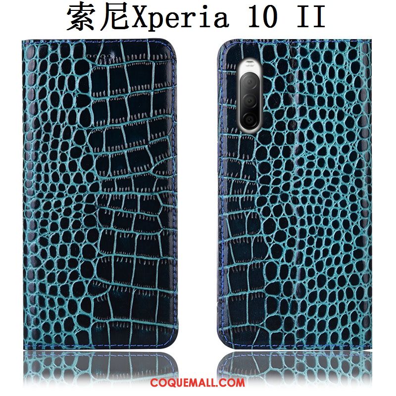 Étui Sony Xperia 10 Ii Tout Compris Noir En Cuir, Coque Sony Xperia 10 Ii Protection Crocodile