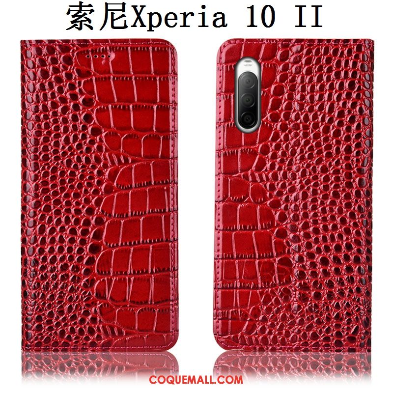 Étui Sony Xperia 10 Ii Tout Compris Noir En Cuir, Coque Sony Xperia 10 Ii Protection Crocodile